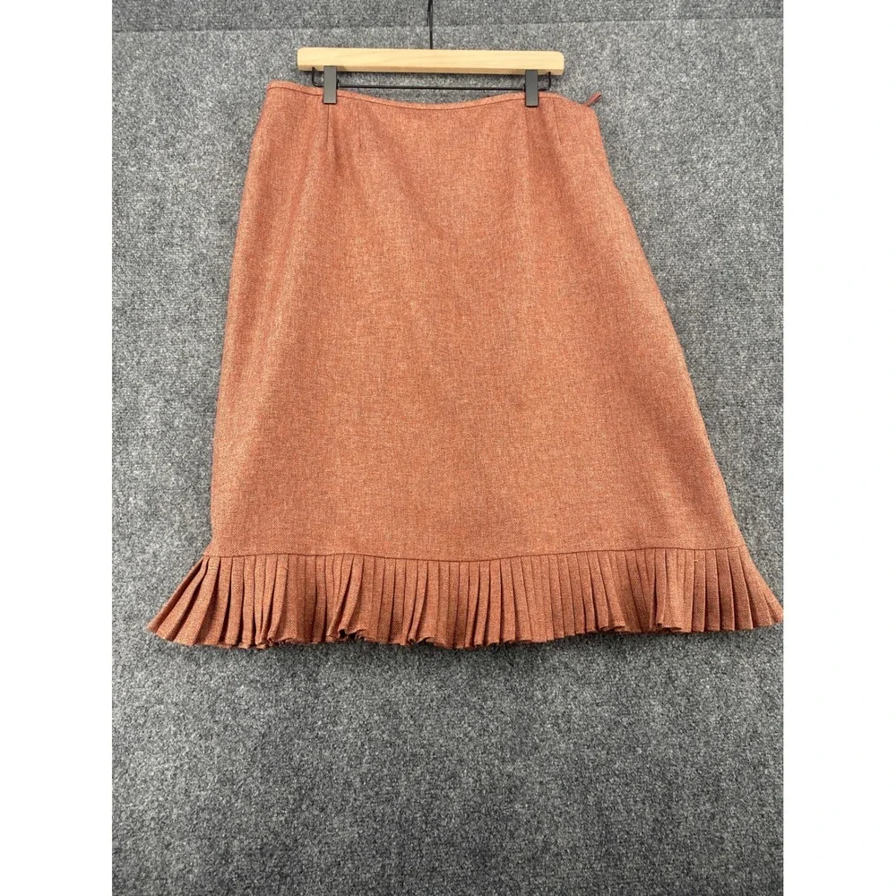 Le Suit Essentials Skirt Suit Set Women 18 Rust Orange Herringbone Blazer Ruffle